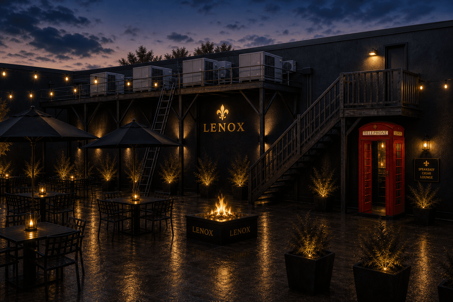 Evening · platform + speakeasy booth