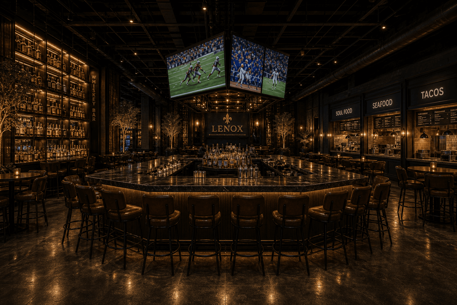 Main Bar · island & ceiling TVs